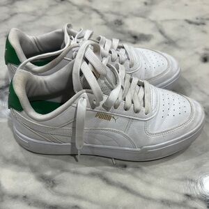 Puma White Sneakers with Green and Gold Accents
